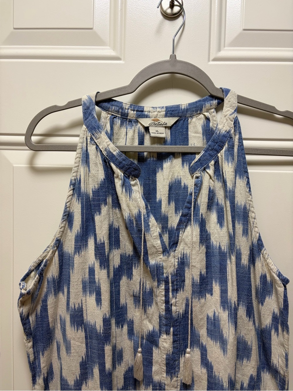 Cabela/ Bob Timberlake Blue Cream ikat 100% Cotton Sleeveless Shift dress XL - Picture 4 of 9